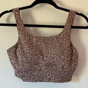 Mauve Lavender Leopard Print Glitter Sports Bra, size small